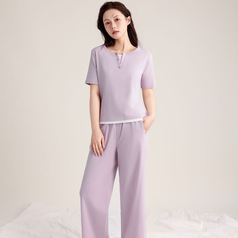 Super Soft Women's Pullover Fake Two-piece Spliced Pajamas
