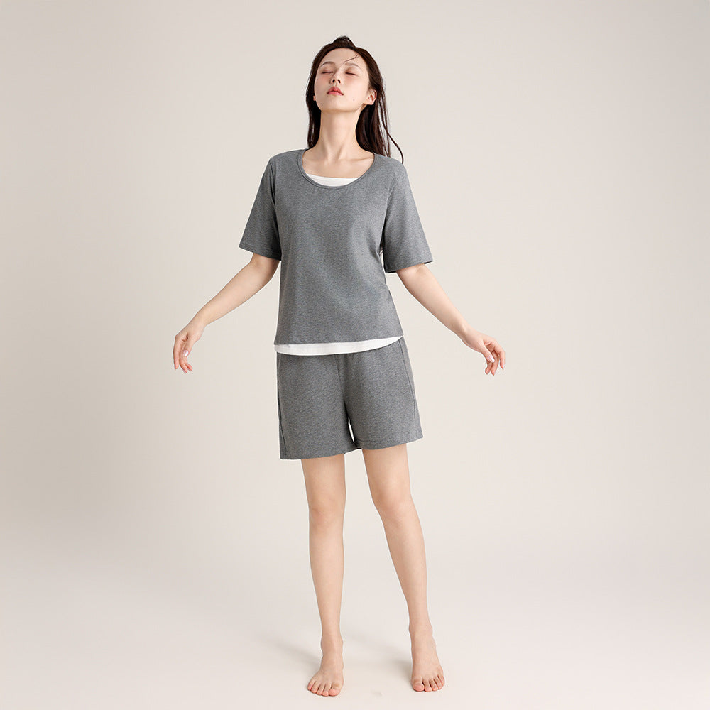 Super Soft Women's Pullover Fake Two-piece Spliced Pajamas