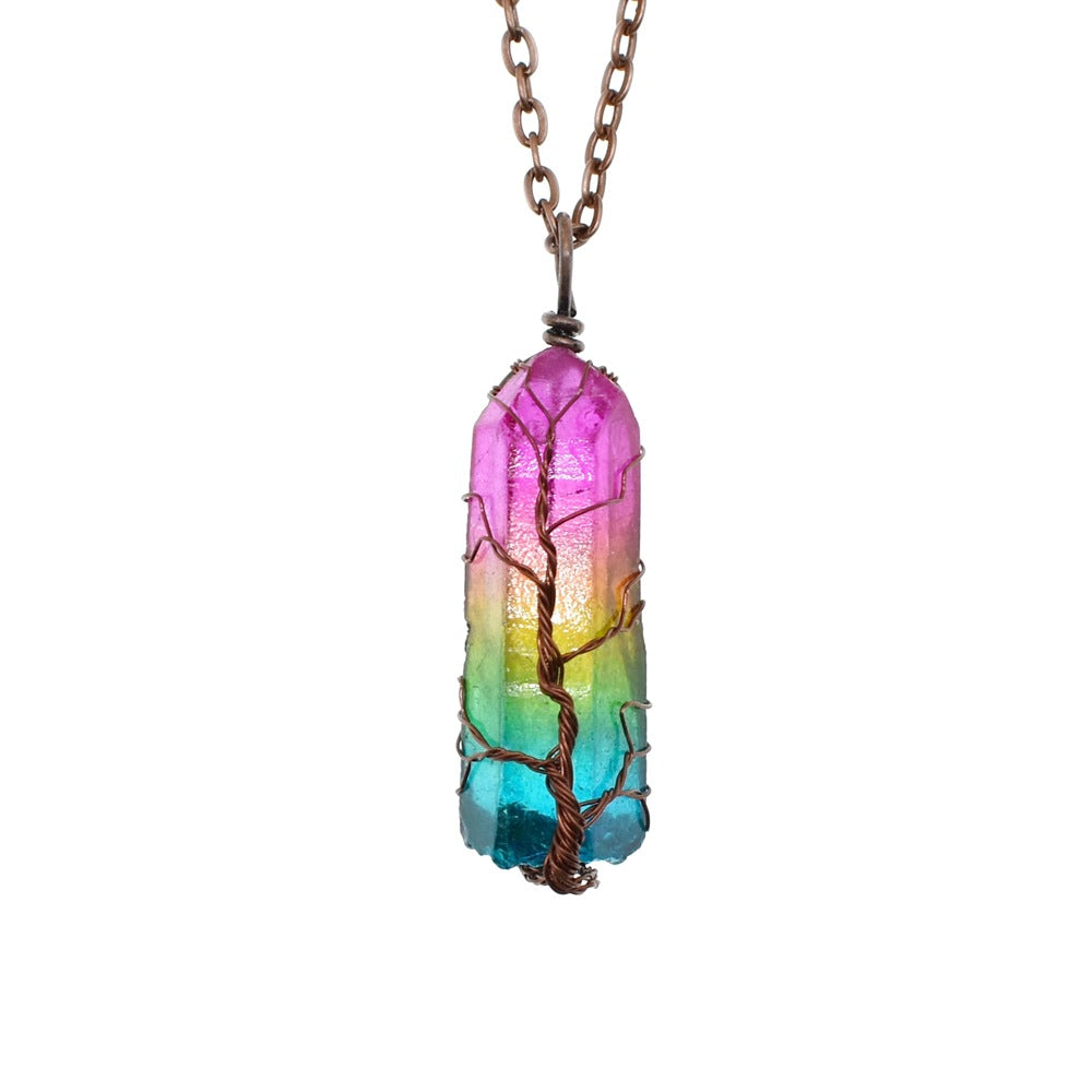 Collier Tendance Ins avec Pendentif Arbre de Vie en Cristal de Pierre à Succès Commercial