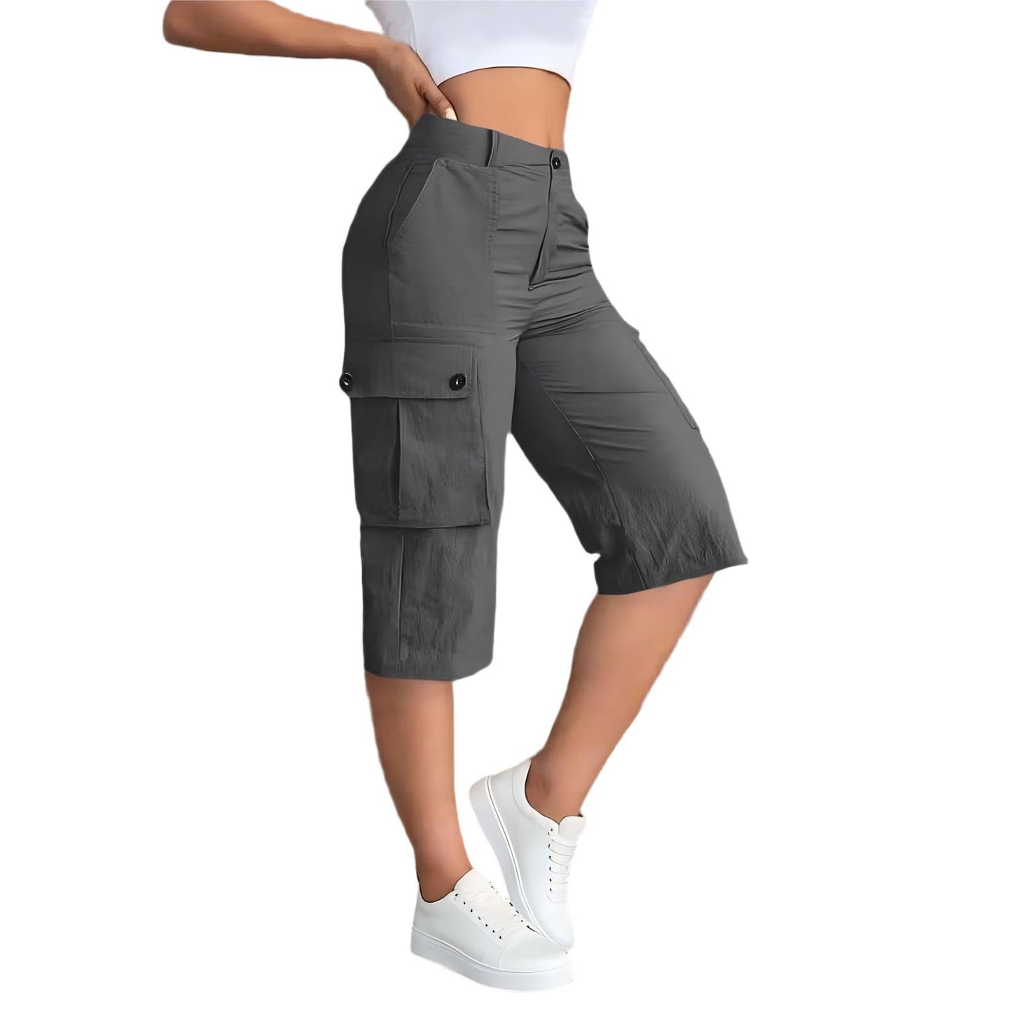 Womens Fashion Solid-Colored Casual Work Pants With Elasticized Back Waist
