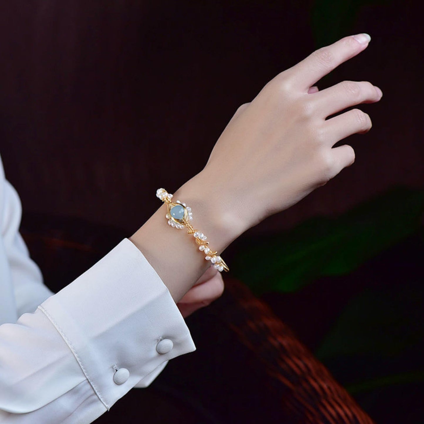 Perlenarmbänder für Damen, vergoldet, Perlenarmband, goldfarben, geflochten, Vintage-Stil, Armreifen, Mode-Armband