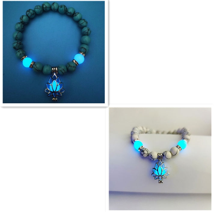 Energie Leuchtender Lotus Naturstein Armband Yoga Heilung Leuchtendes Armband im Dunkeln Leuchtende Perlen Armband Für Männer Frauen Gebet Buddhismus
