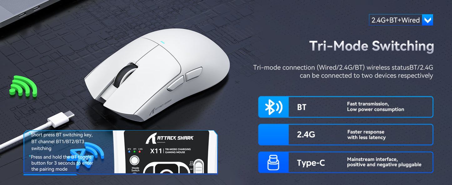 MAMBASNAKE x ATTACK SHARK R1 59g SUPERLIGHT Mouse, PixArt PAW3311 Gaming Sensor, BT/2.4G Wireless/Wired Gaming Mouse