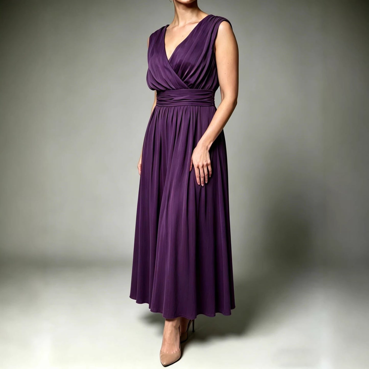 Solid-color Pleated Elegant Fashion Dress
