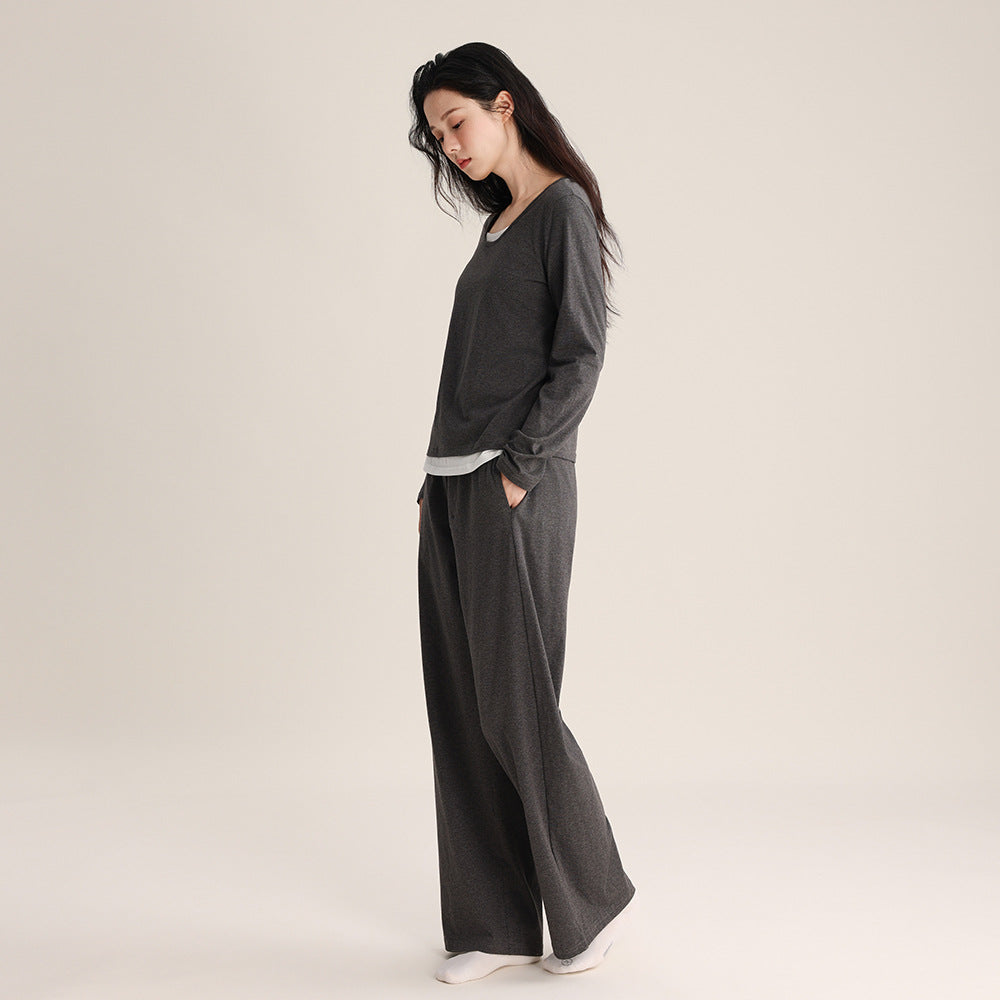 Super Soft Women's Pullover Fake Two-piece Spliced Pajamas