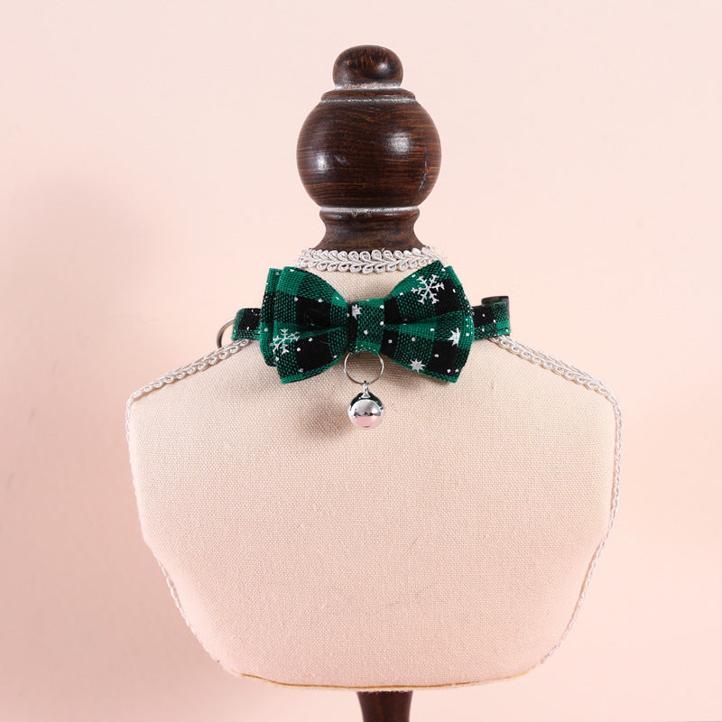 Pet Adjustable Anti-suffocation Double-layer Bow Snowflake Plaid Christmas Collar Cat Dog Bell Accessories Necklace