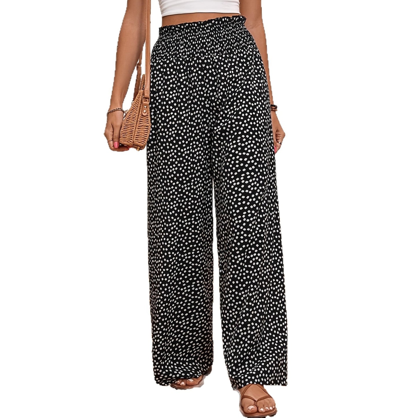 Printed Loose-Fitting SpringSummer Casual Stretch Waist Elastic Pants