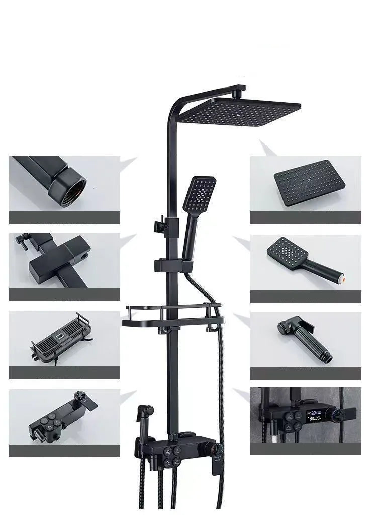 Bathroom Thermostatic Shower System LED Temperature Digital Display Shower Set
