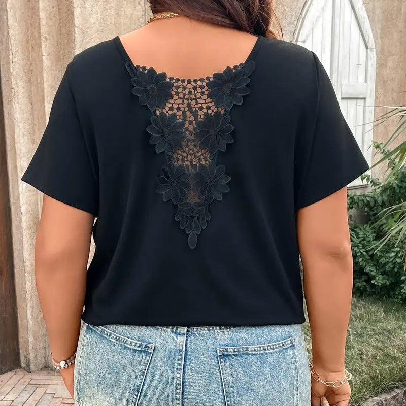 Patchwork Fashionable Lace-trimmed T-shirt Womens Clothing
