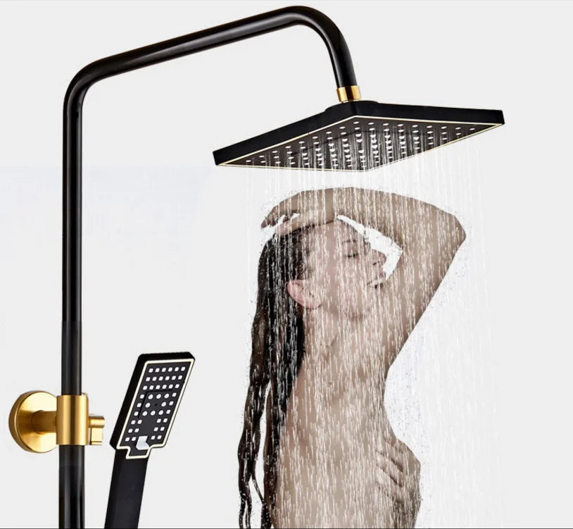 Black Gold Bathroom Rainfall Shower Set 3 Function Shower Combo