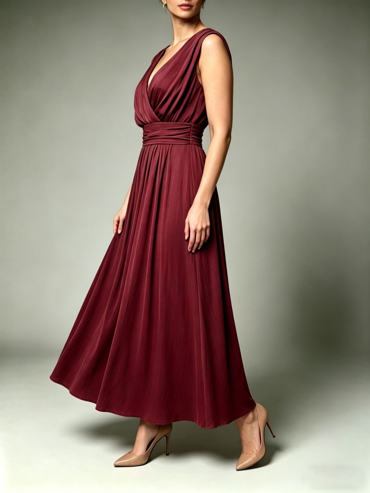 Solid-color Pleated Elegant Fashion Dress