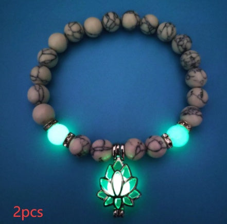Energie Leuchtender Lotus Naturstein Armband Yoga Heilung Leuchtendes Armband im Dunkeln Leuchtende Perlen Armband Für Männer Frauen Gebet Buddhismus