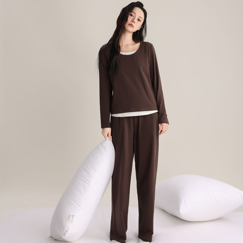 Super Soft Women's Pullover Fake Two-piece Spliced Pajamas