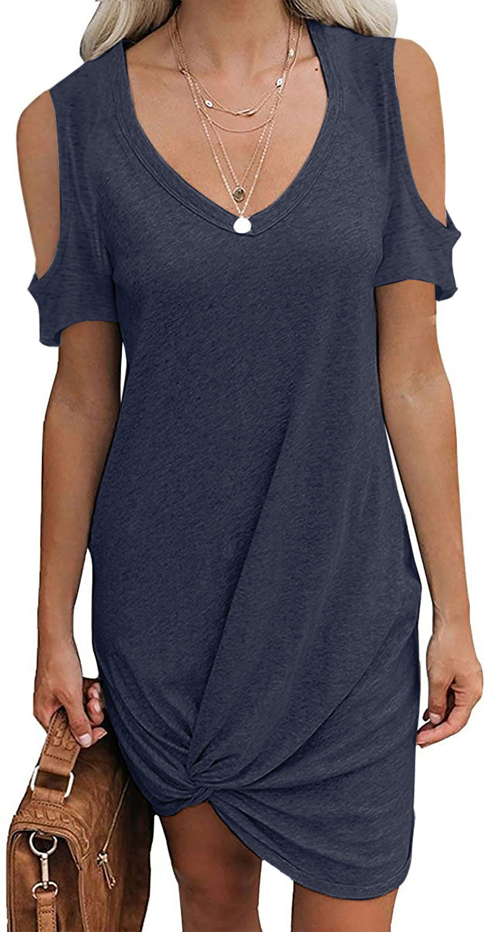 Solid-color Springsummer Off-shoulder Twisted T-shirt Dress Womens Clothing