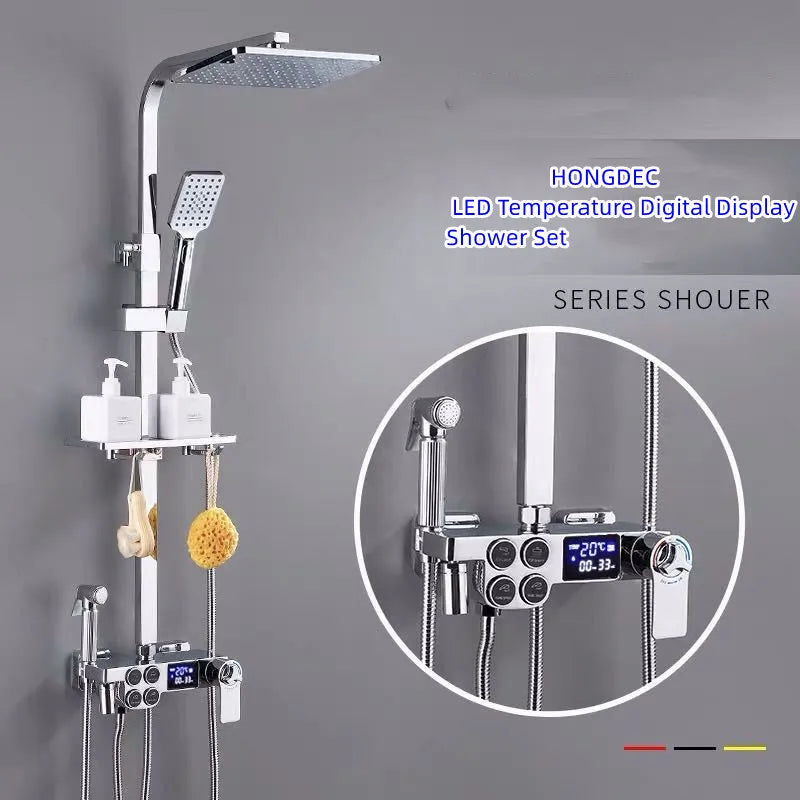 Bathroom Thermostatic Shower System LED Temperature Digital Display Shower Set