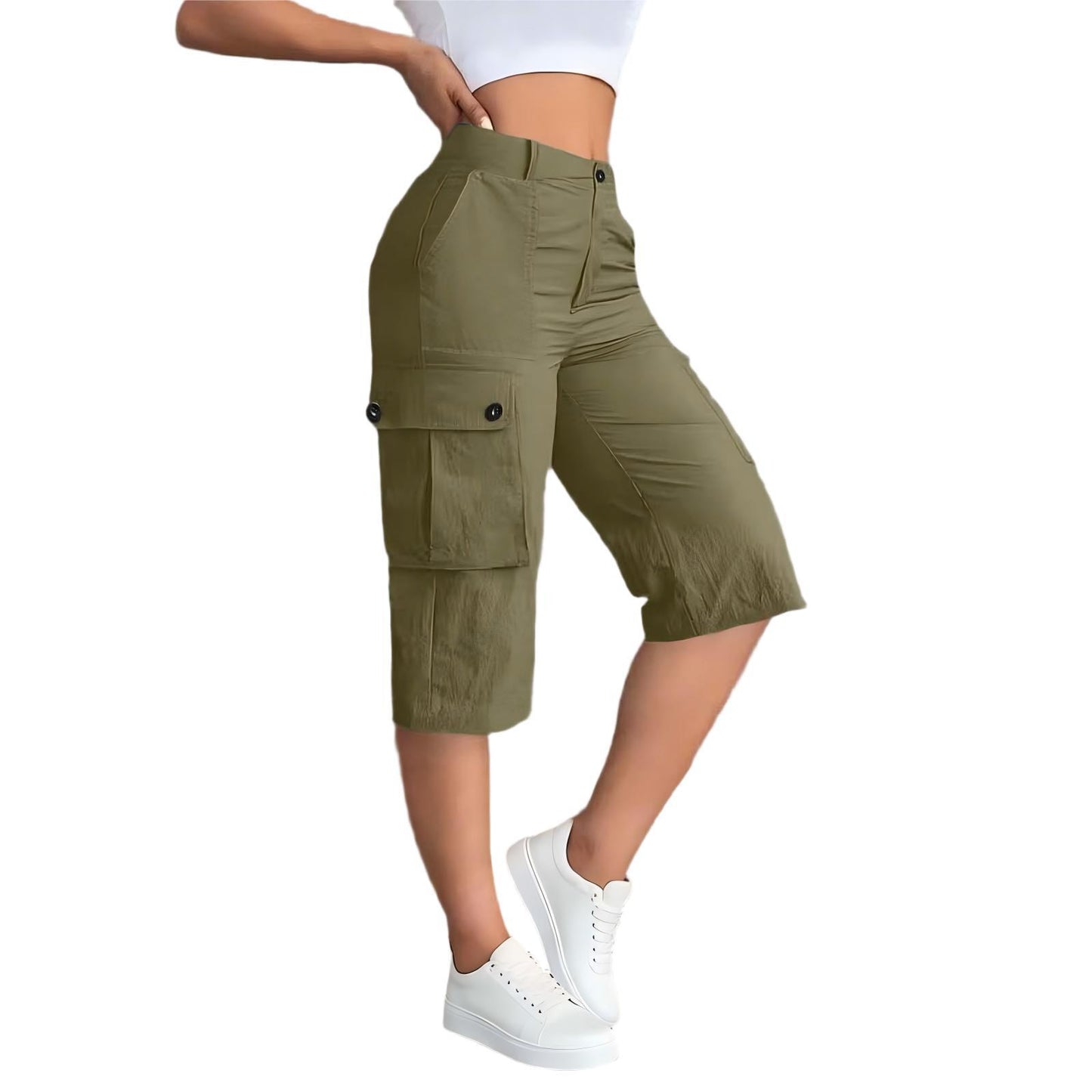 Womens Fashion Solid-Colored Casual Work Pants With Elasticized Back Waist