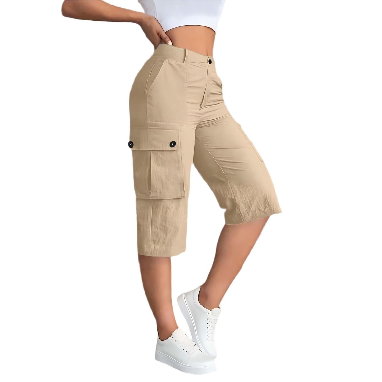 Womens Fashion Solid-Colored Casual Work Pants With Elasticized Back Waist