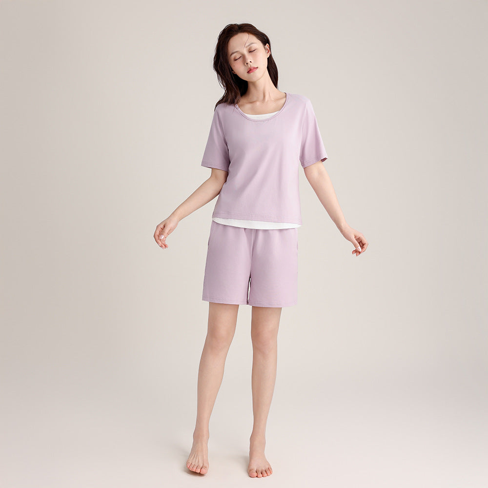 Super Soft Women's Pullover Fake Two-piece Spliced Pajamas