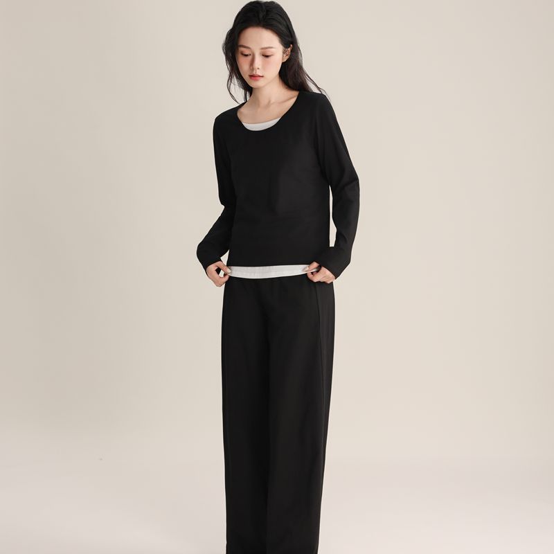 Super Soft Women's Pullover Fake Two-piece Spliced Pajamas