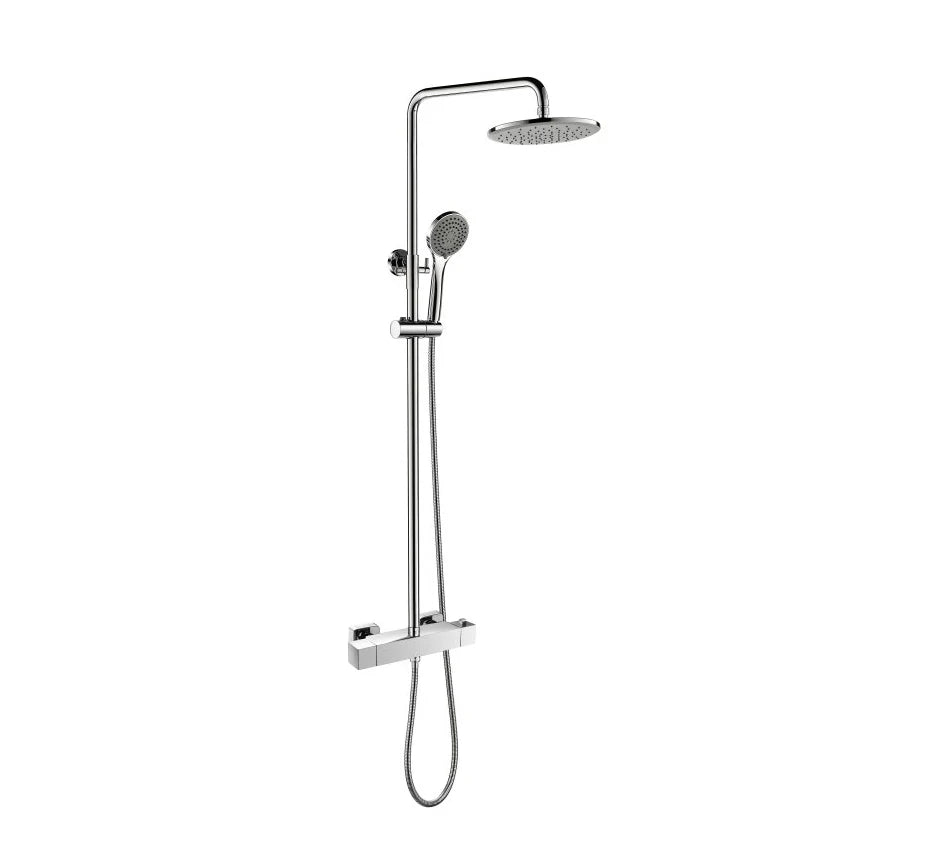 Classic Style Thermostatic Bathroom Rainshower Kits Dual Handle Faucets Square Design Chrome Finished Copper Material