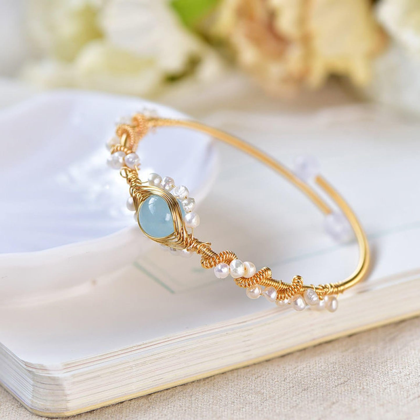 Perlenarmbänder für Damen, vergoldet, Perlenarmband, goldfarben, geflochten, Vintage-Stil, Armreifen, Mode-Armband
