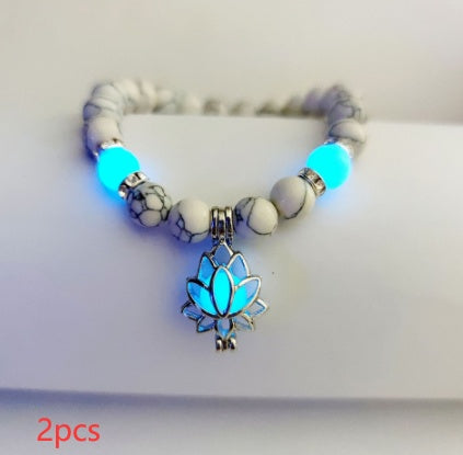 Energie Leuchtender Lotus Naturstein Armband Yoga Heilung Leuchtendes Armband im Dunkeln Leuchtende Perlen Armband Für Männer Frauen Gebet Buddhismus
