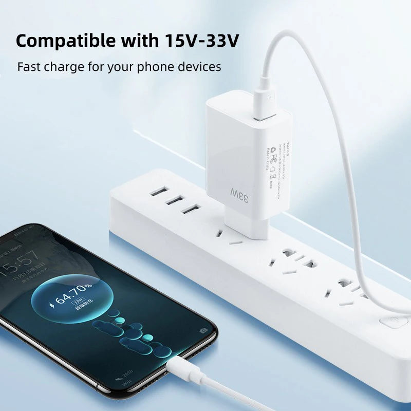 33W USB Fast Charger Quick Charge 3.0 USB Type C Cable 6A for Xiaomi Redmi Note 13/12 iPhone Samsung Mobile Phone Charge Adapter