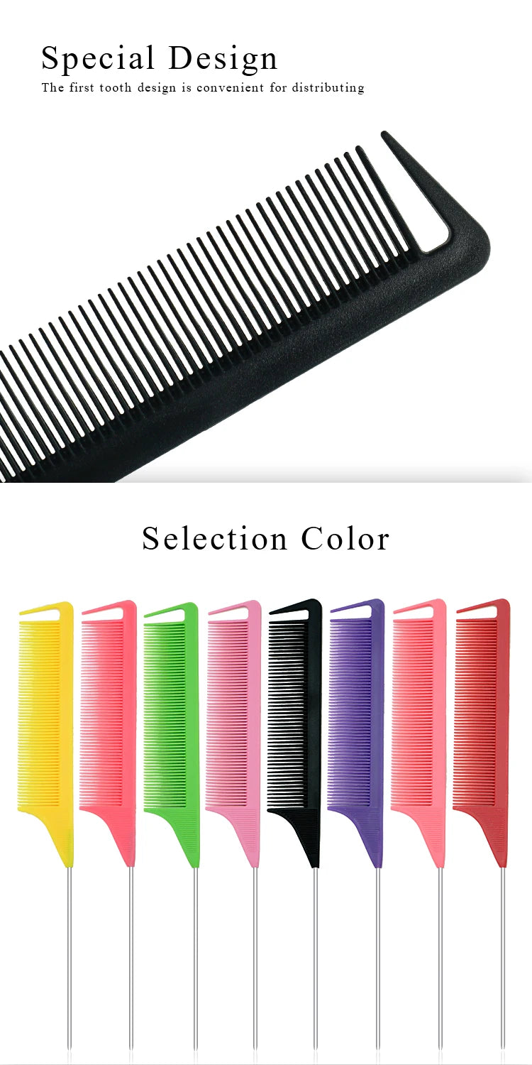 Pro Spitzschwanz Salon Friseur Haarstyling Antistatischer Kamm Haarbürste Stahlnadelstift Stielkamm Friseurzubehör