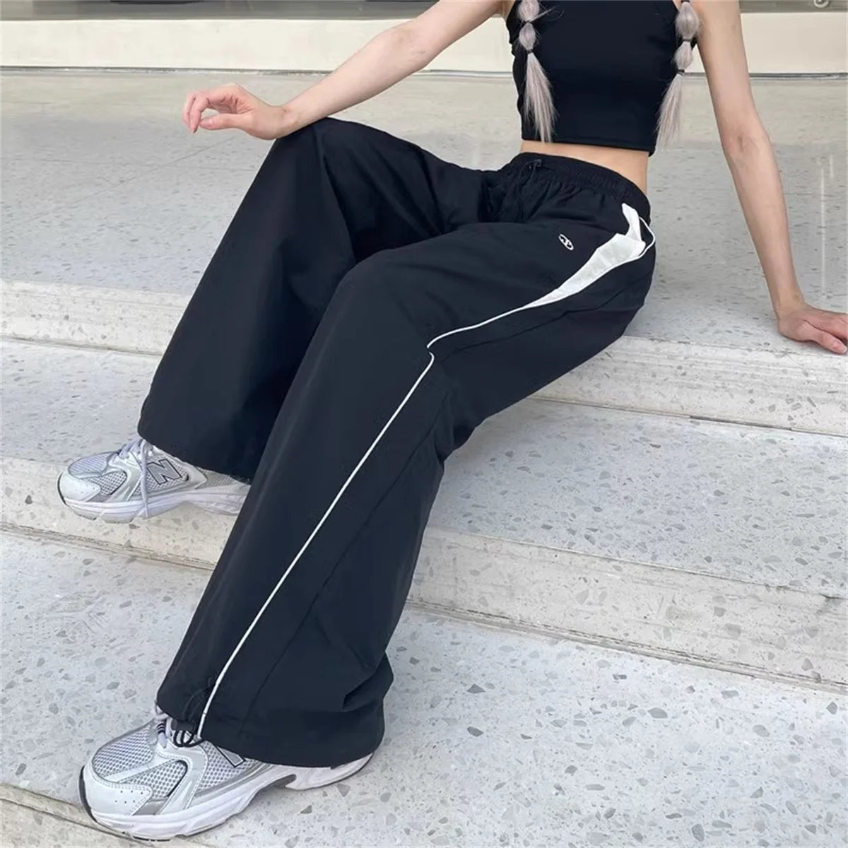 Women Baggy Harajuku Cargo Pants Streetwear Hip Hop Wide Leg Pant Parachute Sweatpants Techwear Joggers Oversized Y2K Trousers