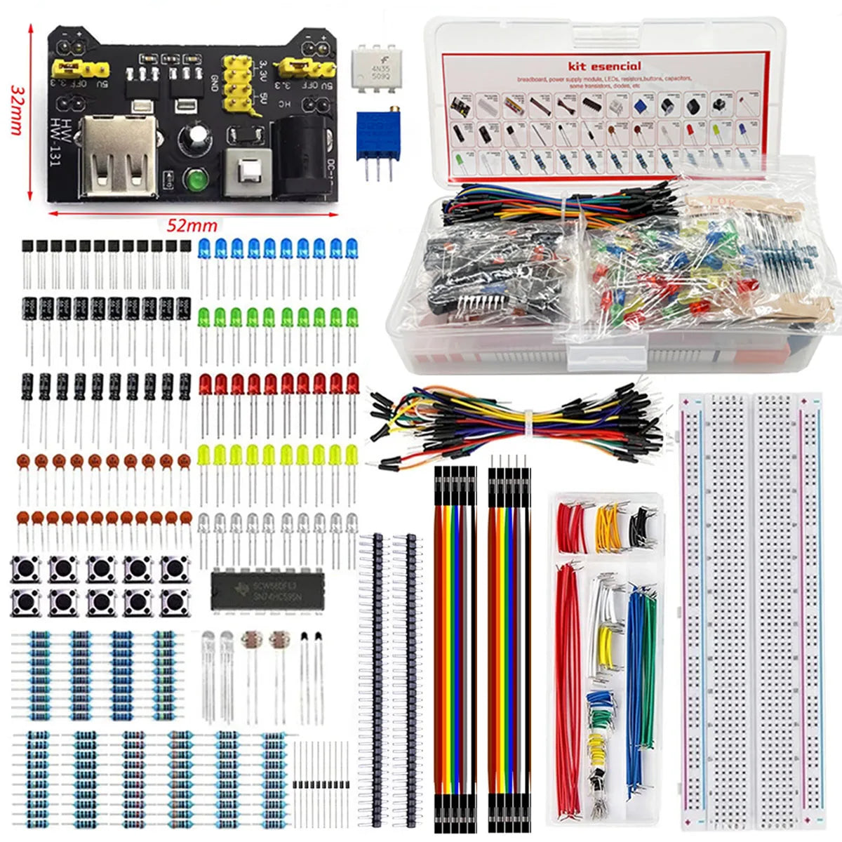 Start 830 Breadboard Kit MB-102 for UNO R3 Component Pack Beginner  Electronic Components Electrolytic Capacitor Resistor led