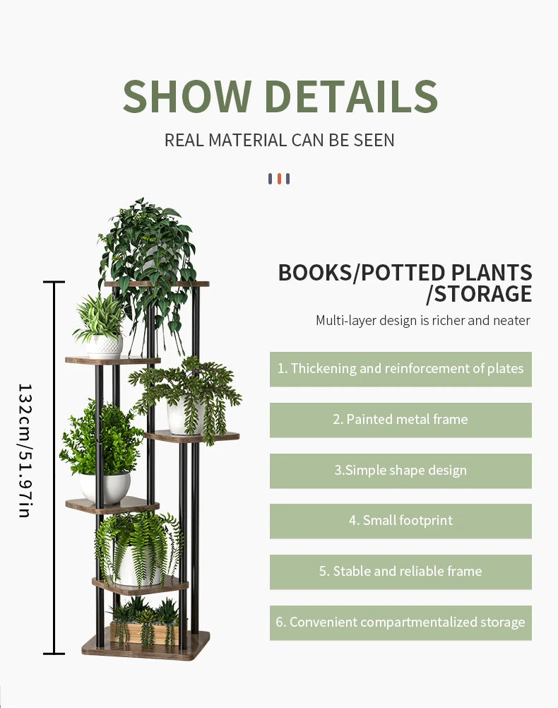 Plant Stand Stand For Flowers Wooden Storage Shelf 4/5/6 Tier Flower Shelf Planter Rack Indoor Display Stand Multiple Flower Pot