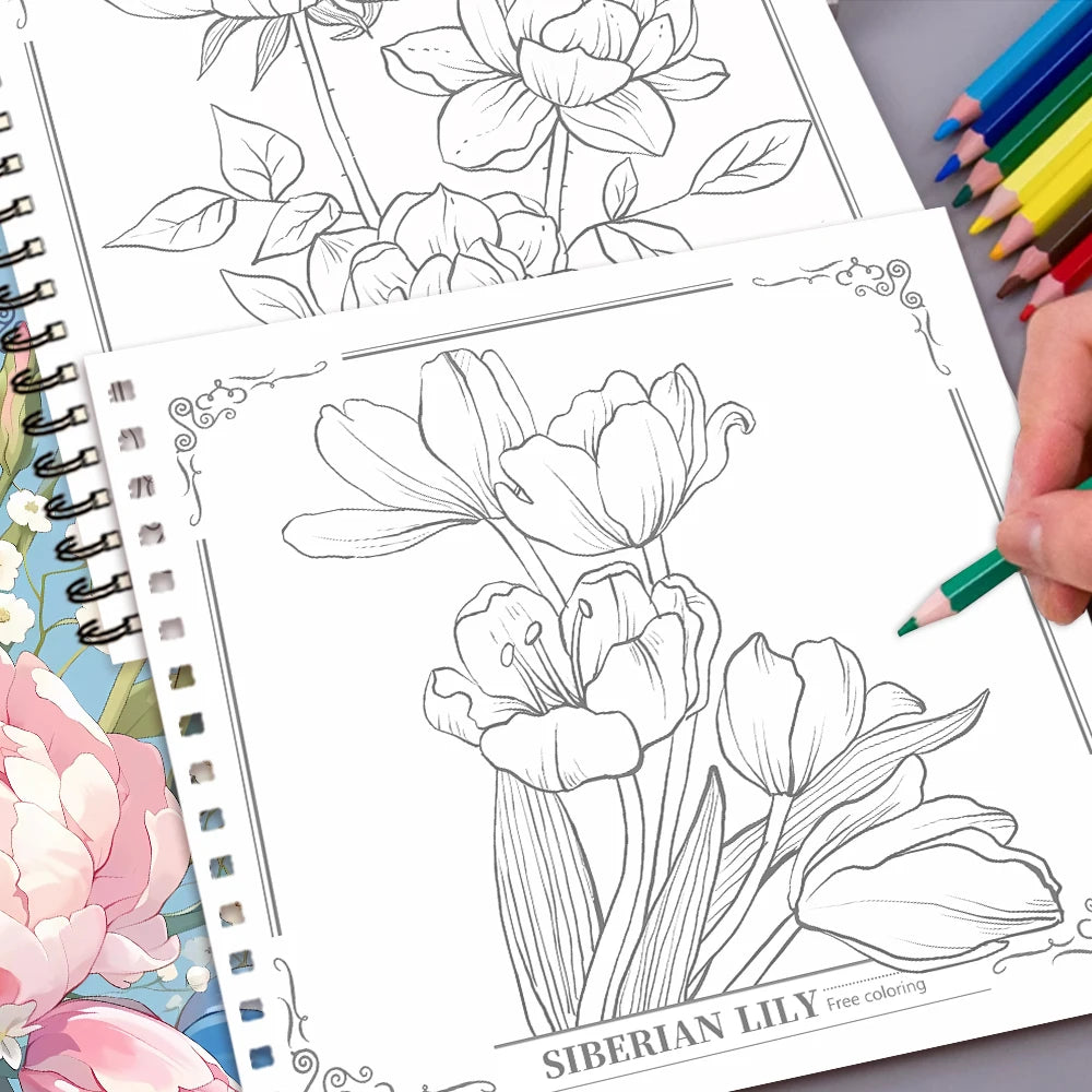 Flower Coloring Book - 30page adult coloring book, 100 gsm, 8.3 inches × 8.3 inches, painting book, birthday gift, holiday party