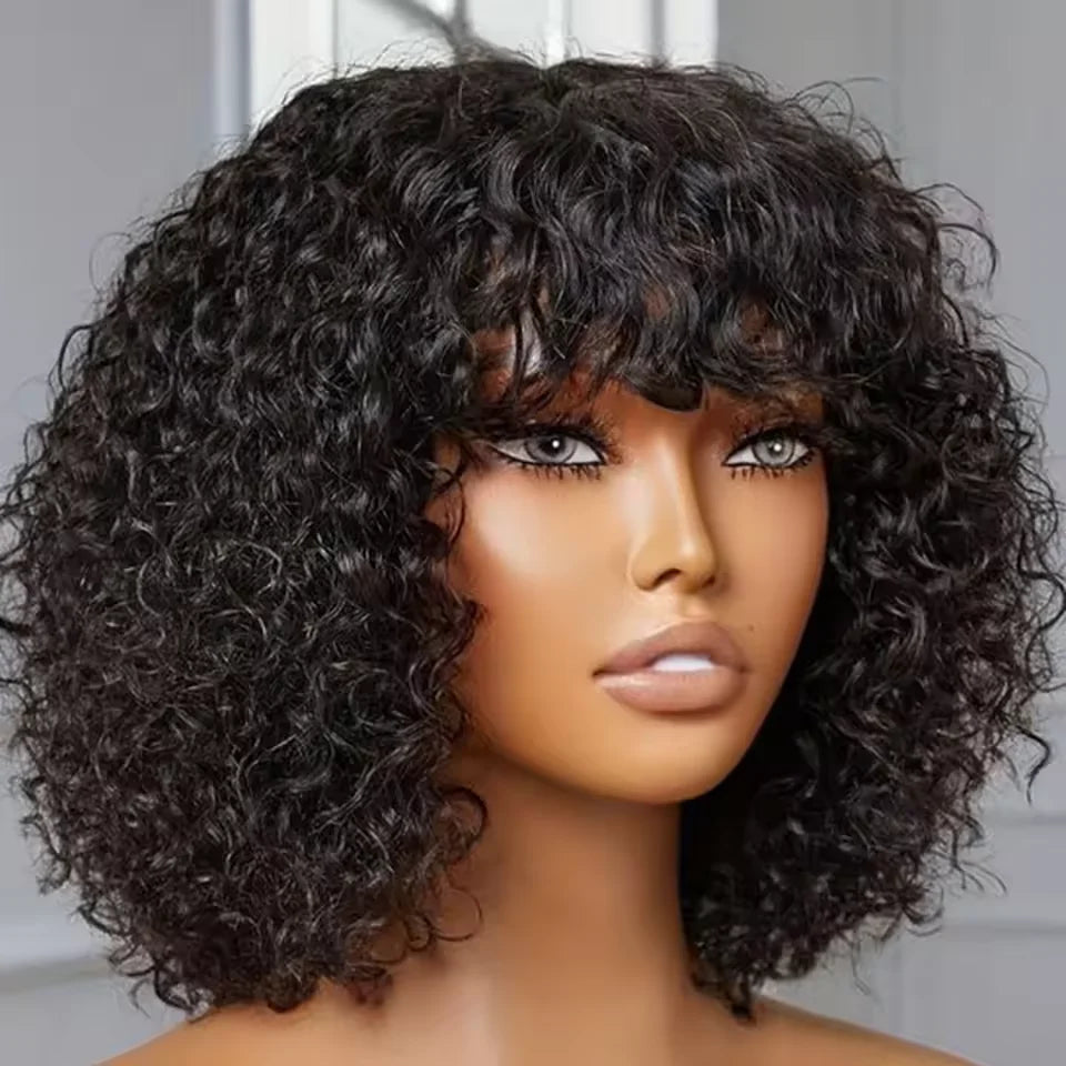 Perruques de cheveux humains Jerry Curly courtes coupe Pixie Bob avec frange pour femmes à porter, Péruvienne, mèches miel, perruques Water Wave