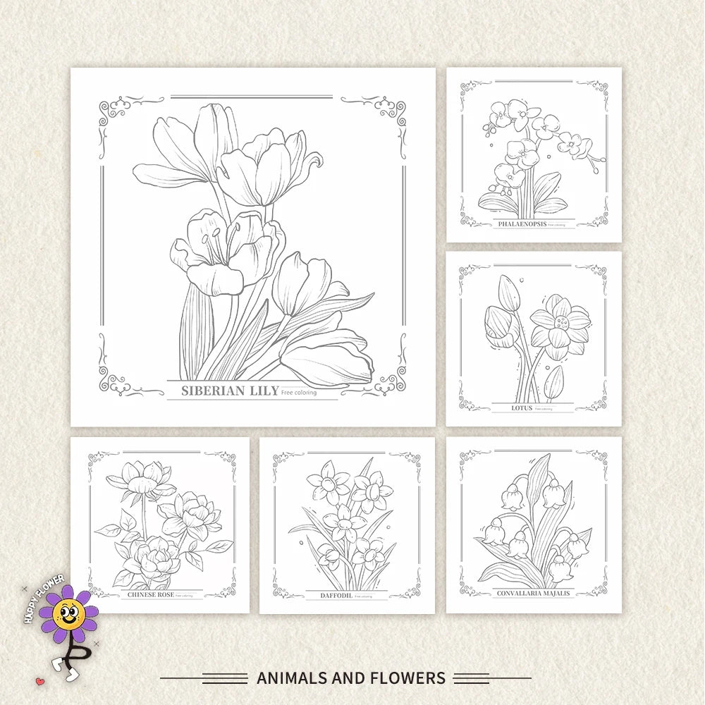 Flower Coloring Book - 30page adult coloring book, 100 gsm, 8.3 inches × 8.3 inches, painting book, birthday gift, holiday party