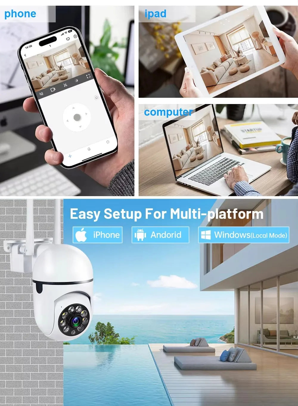 8MP Wifi IP Wireless Security Surveillance PTZ Camera 4X Zoom Cameras Tracking Two-way Audio HD Night Color Cam - Shoppiline