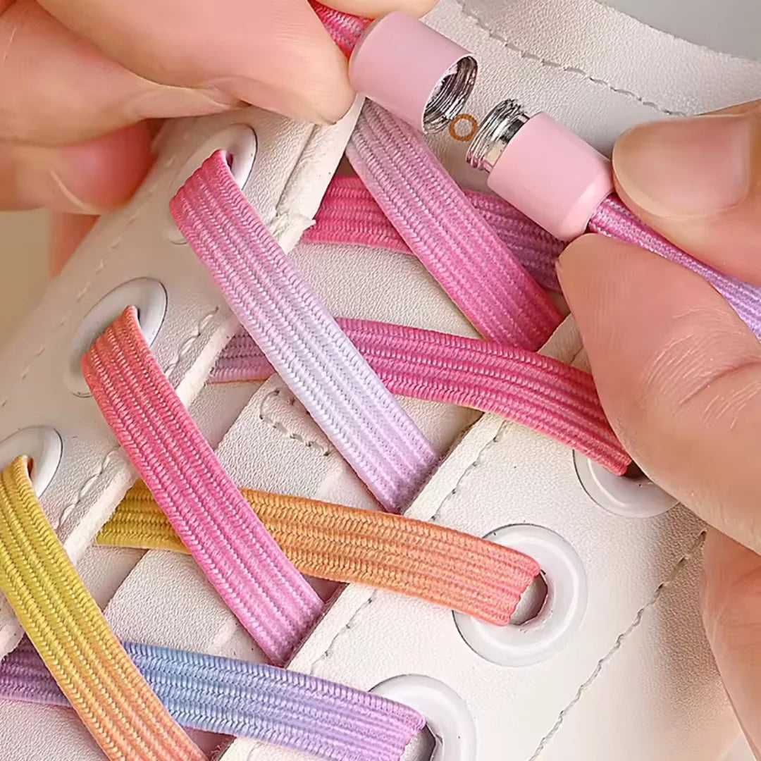 Lacets sans nœud Boucle colorée Lacets Perle Lumière colorée Mode sans attaches Lacets élastiques Baskets Enfants Adultes Élargis