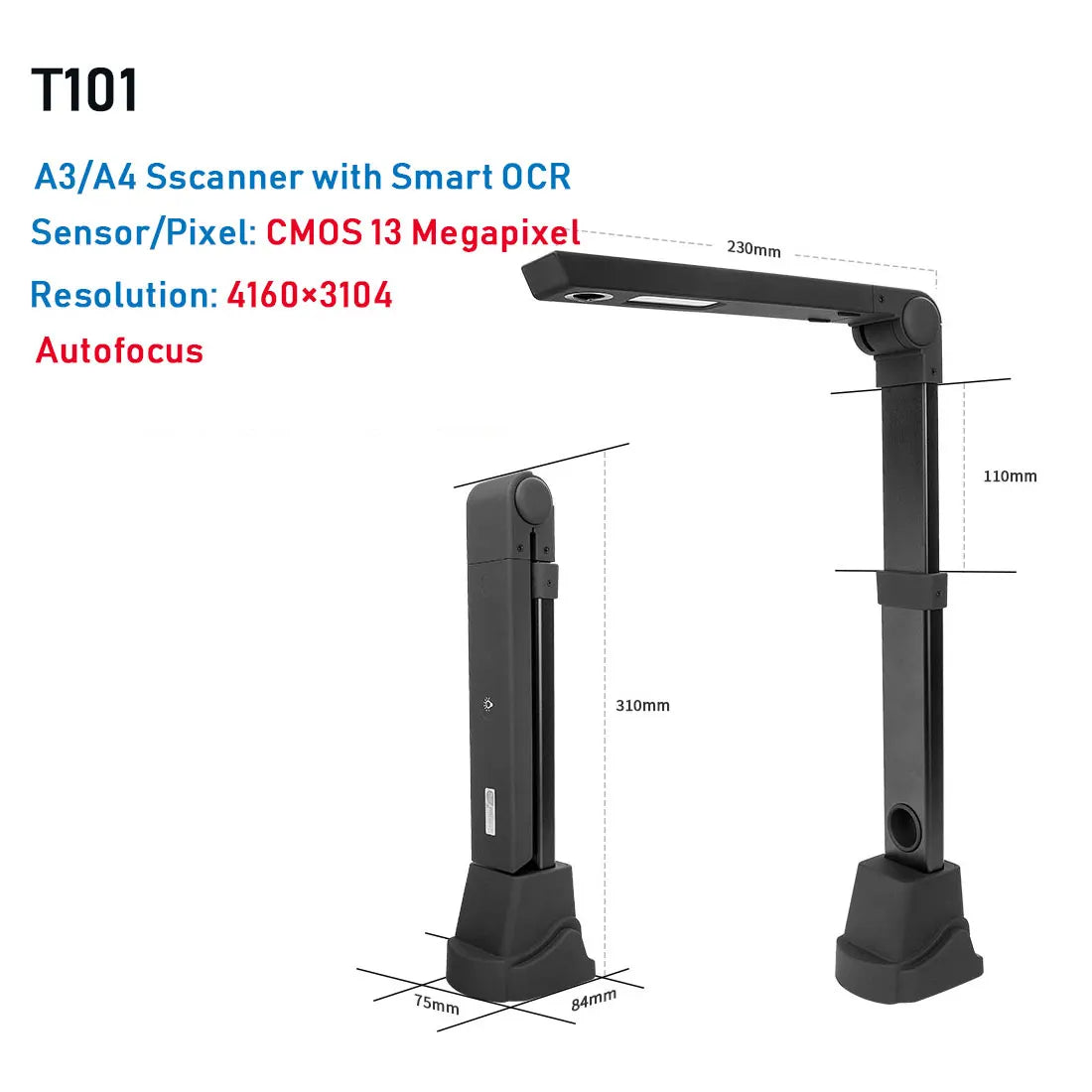 NETUM Book Scanner T101 Autofocus Document Scanner Max A4 A3 Size with Smart OCR Led Table Desk Lamp for Family Home Office - Shoppiline