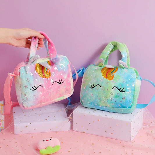 Baby Stuff Fashion Bag Unicorn Tie-Dye Plush Shoulder Bag Cute Shoulder Storage Bag Colorful Girly Crossbody Bag