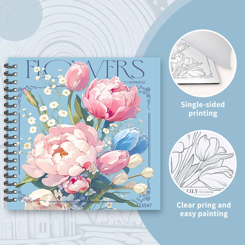Flower Coloring Book - 30page adult coloring book, 100 gsm, 8.3 inches × 8.3 inches, painting book, birthday gift, holiday party