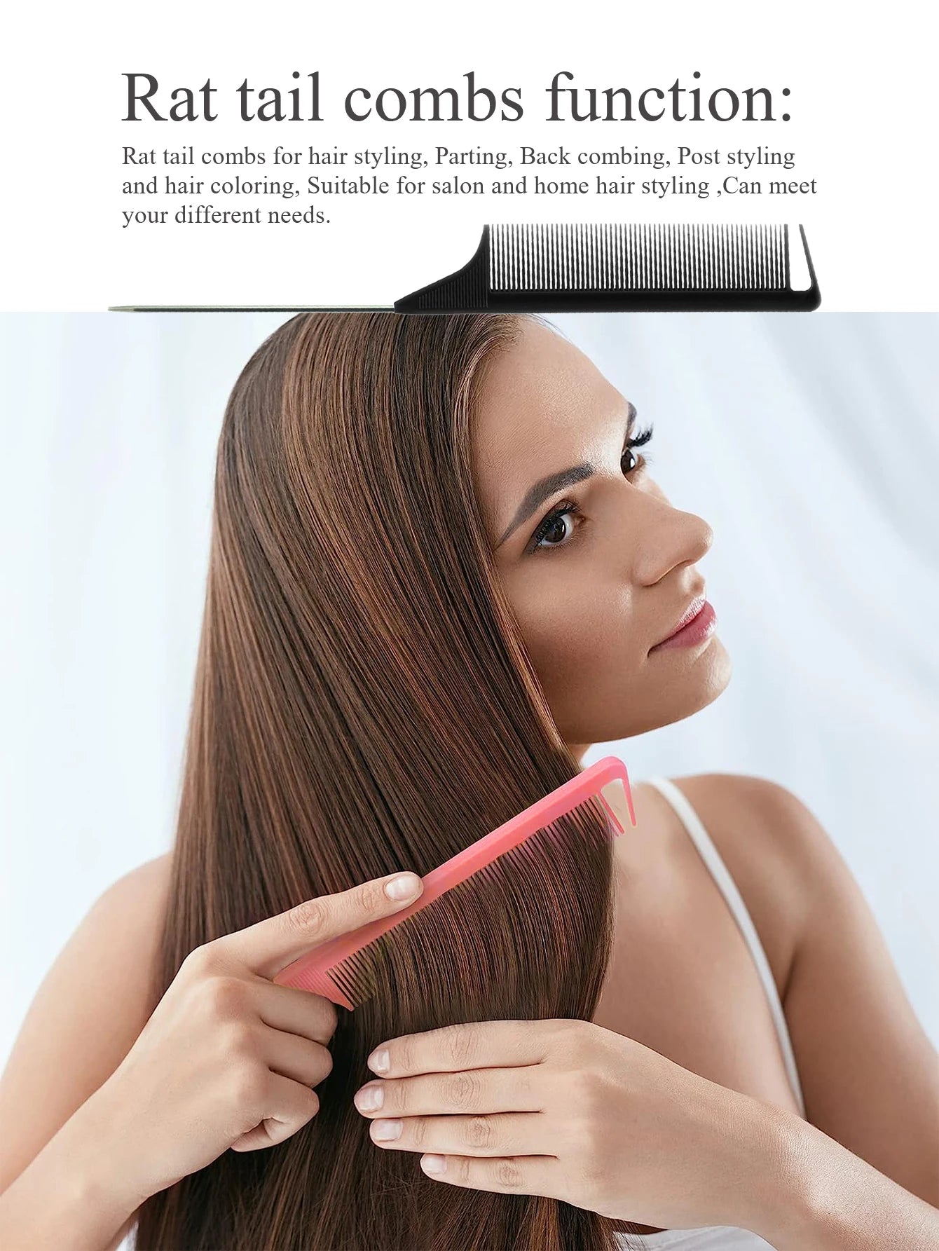 Pro Spitzschwanz Salon Friseur Haarstyling Antistatischer Kamm Haarbürste Stahlnadelstift Stielkamm Friseurzubehör