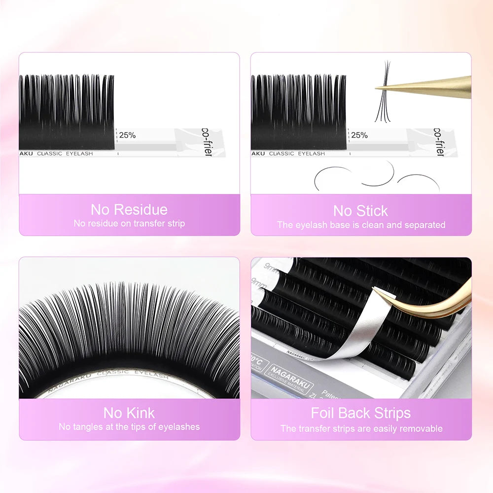 NAGARAKU Classic 16rows/case 7~25mm Mix Premium Natural Synthetic Mink Individual Eyelash Extension Supplies Makeup Cilios