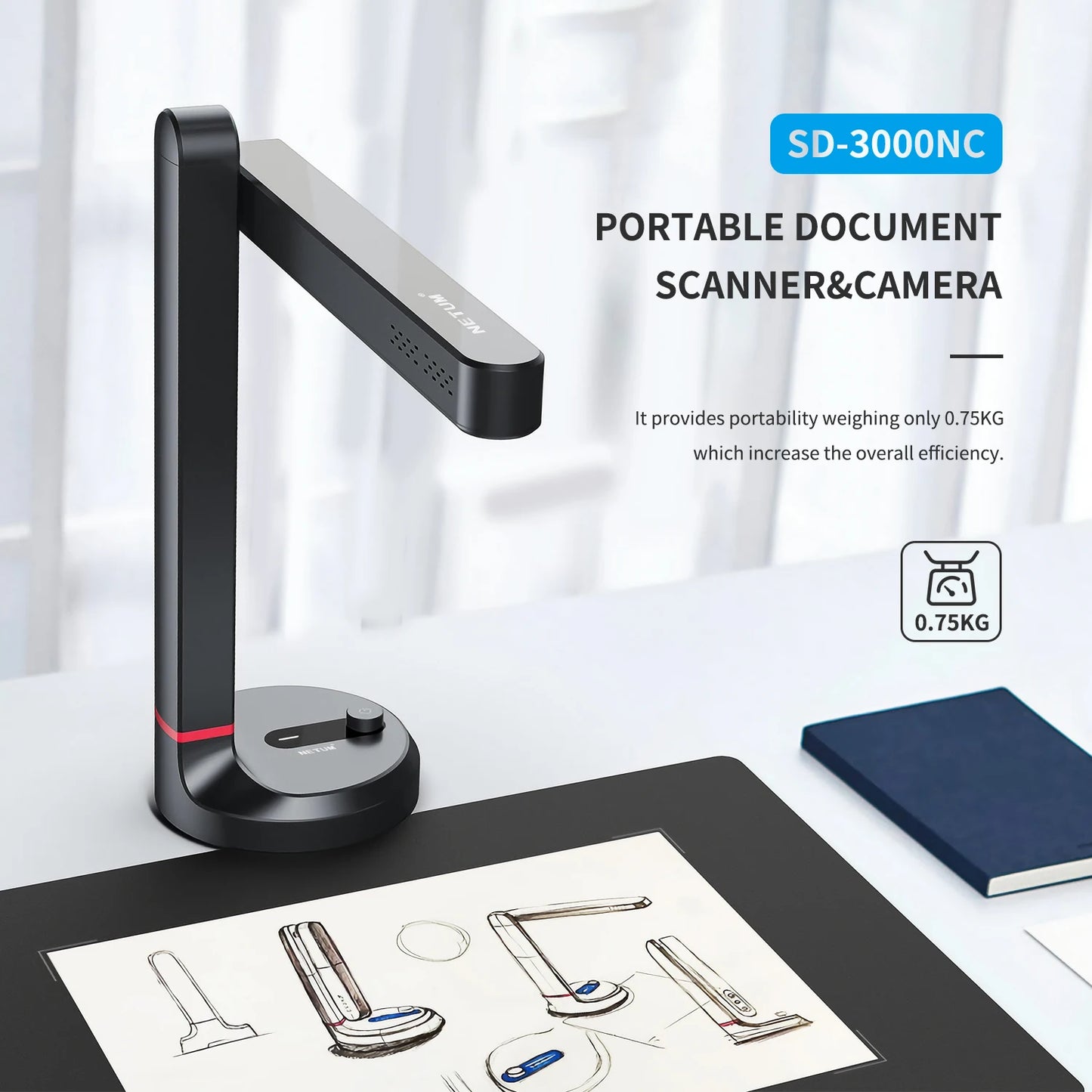 NETUM Book Scanner T101 Autofocus Document Scanner Max A4 A3 Size with Smart OCR Led Table Desk Lamp for Family Home Office - Shoppiline