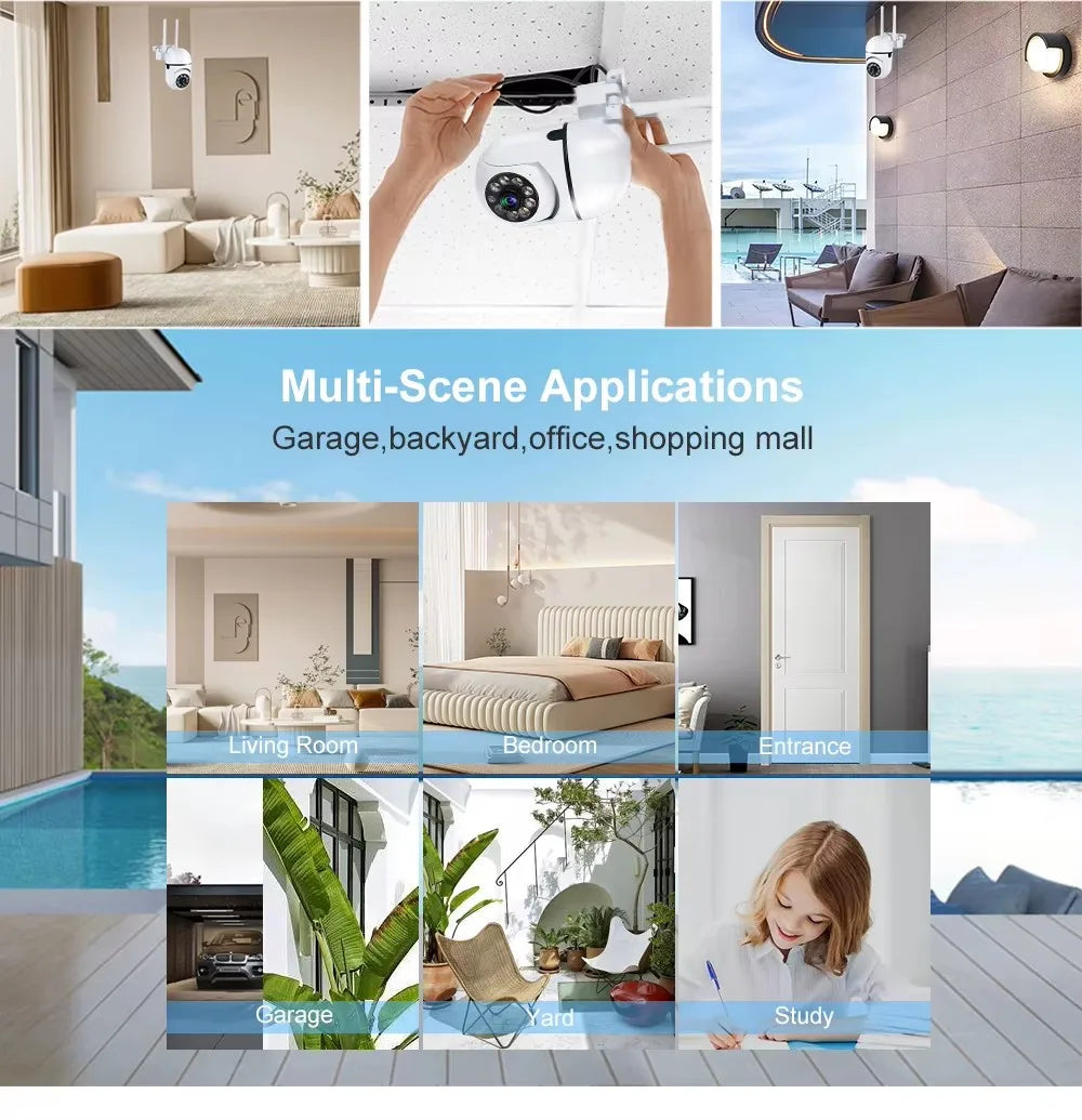 8MP Wifi IP Wireless Security Surveillance PTZ Camera 4X Zoom Cameras Tracking Two-way Audio HD Night Color Cam - Shoppiline