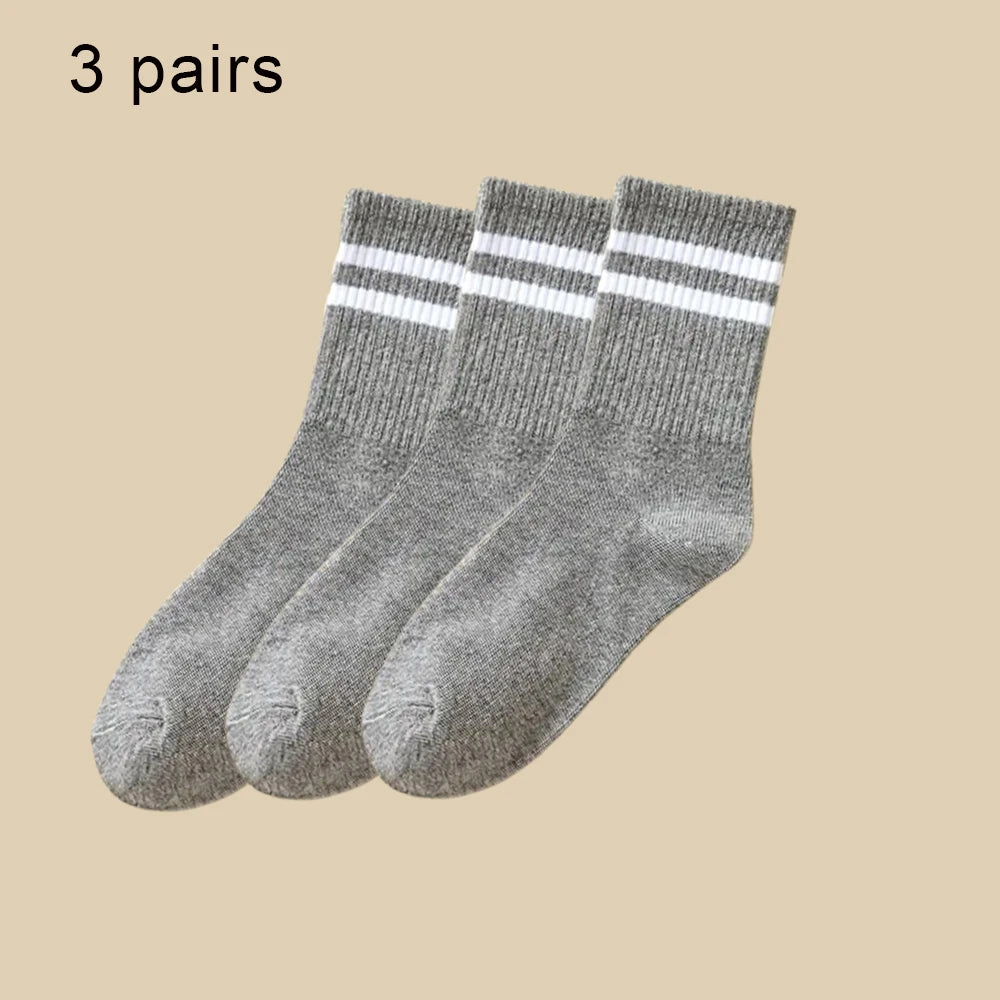 3/6 Pairs  Women Mid-Tube Socks Solid Colour Autumn Winter Breathable Comfortable Sport Sweat Absorbent Man And  Women's Socks