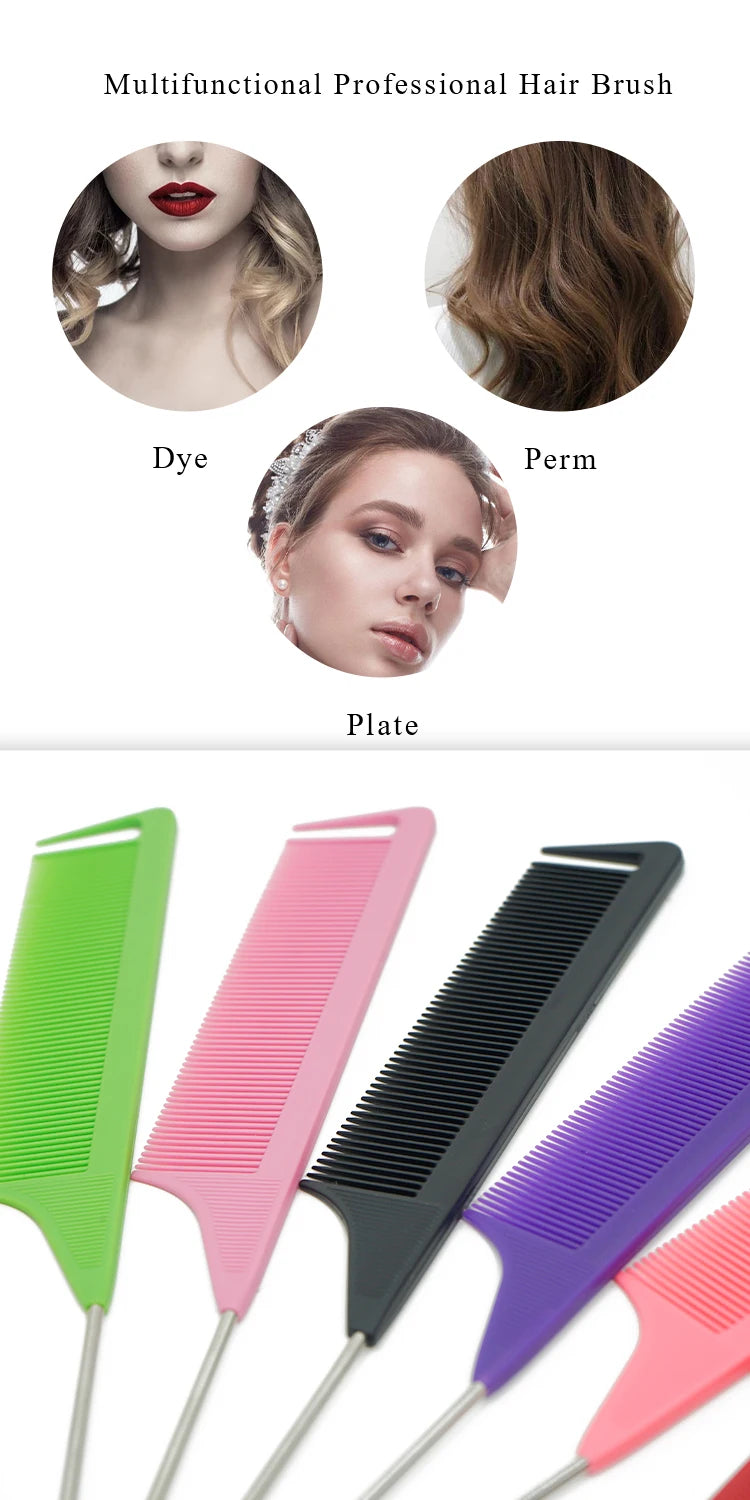 Pro Spitzschwanz Salon Friseur Haarstyling Antistatischer Kamm Haarbürste Stahlnadelstift Stielkamm Friseurzubehör