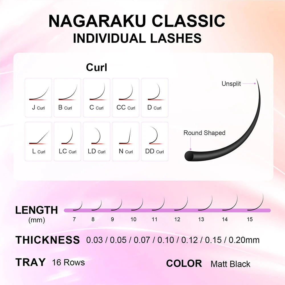 NAGARAKU 6 Cases False Eyelash Extension Supplies Synthetic Mink Individual Length 7-15 Mix 16-20 Mix 16 Lines High Quality Soft