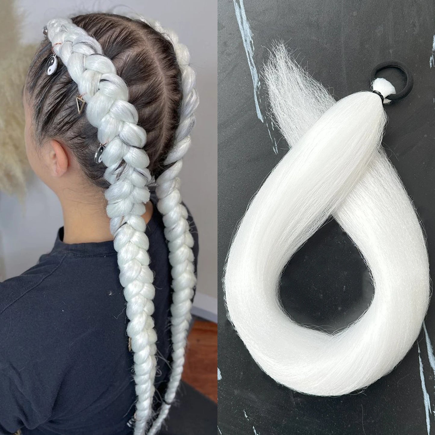 Synthetic 28Inch Long Straight Ponytail Purple DIY Braided Ponytail With Rubber Band Halloween Hair Accessories For Woman