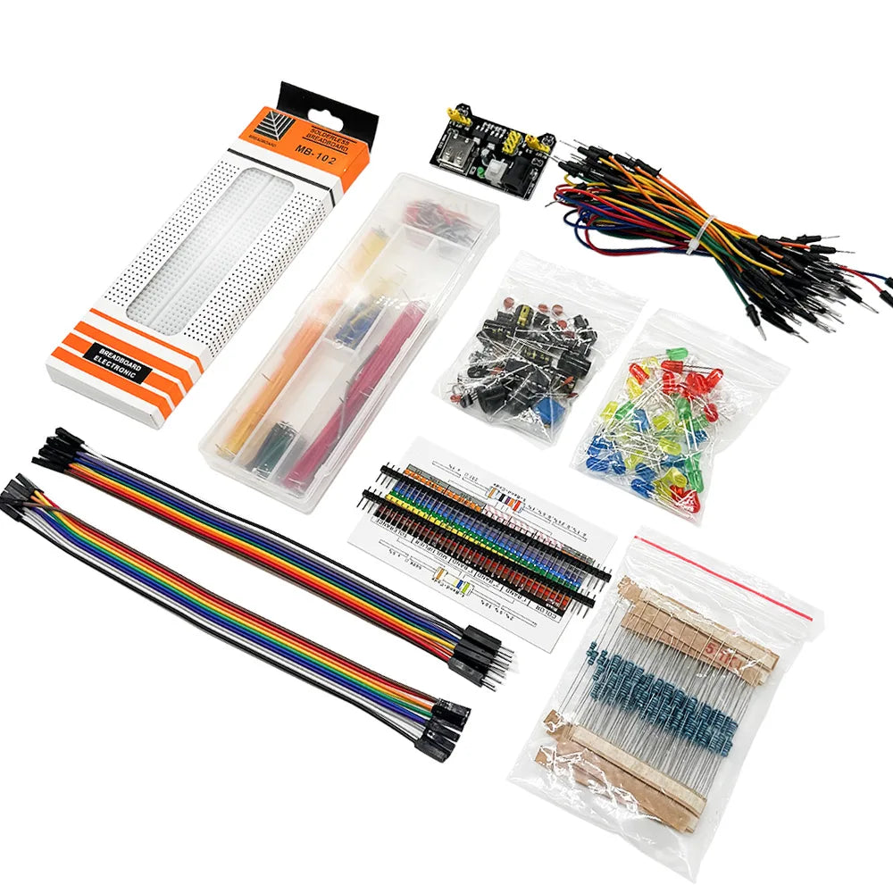 Kit de composants électroniques Condensateur électrolytique Résistance LED MB-102 Platine d'expérimentation 830 points pour kit de démarrage UNO R3