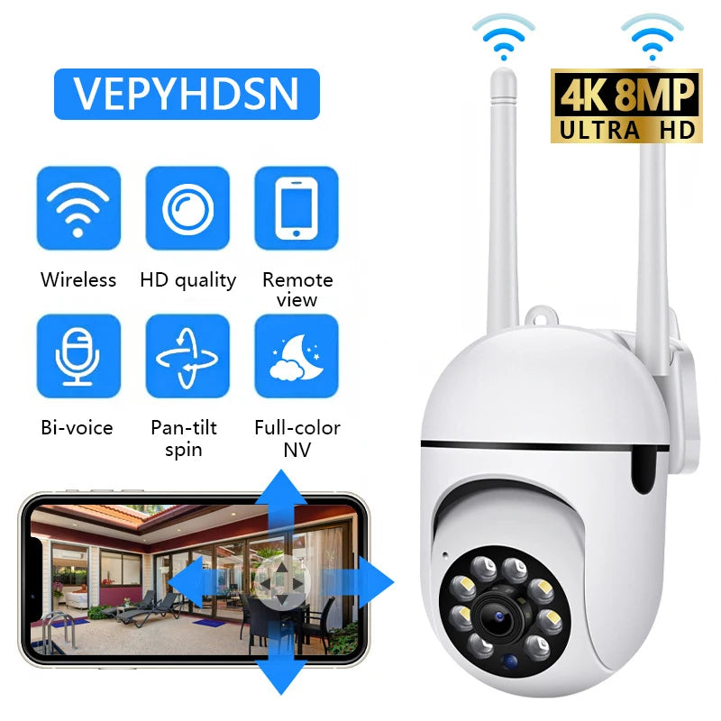 8MP Wifi IP Wireless Security Surveillance PTZ Camera 4X Zoom Cameras Tracking Two-way Audio HD Night Color Cam - Shoppiline