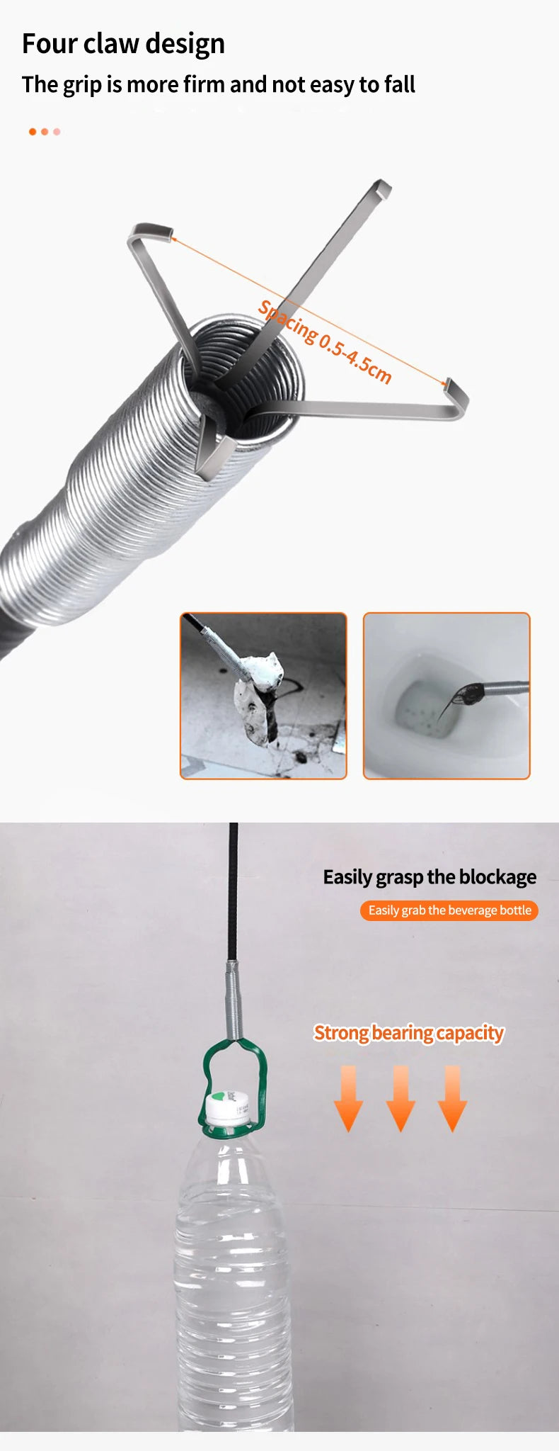 60cm Spring Pipe Dredging Tools, Drain Snake, Drain Cleaner Sticks Clog Remover Cleaning Household for Kitchen Bending Sink Tool